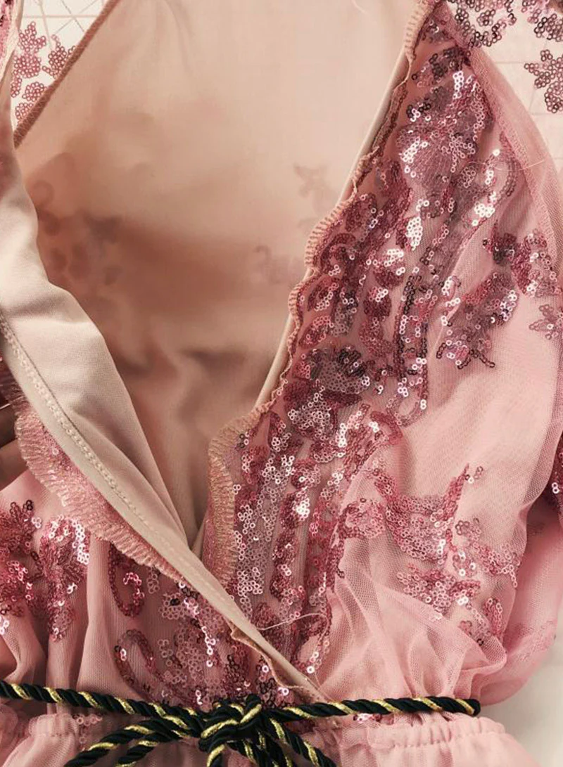 A line v neck sequins long sleeve dress 049 - Image 5