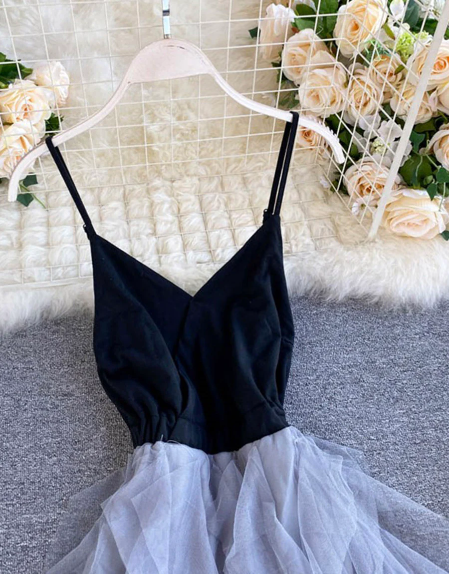 A line v neck tulle dress fashion dress 039 - Image 3