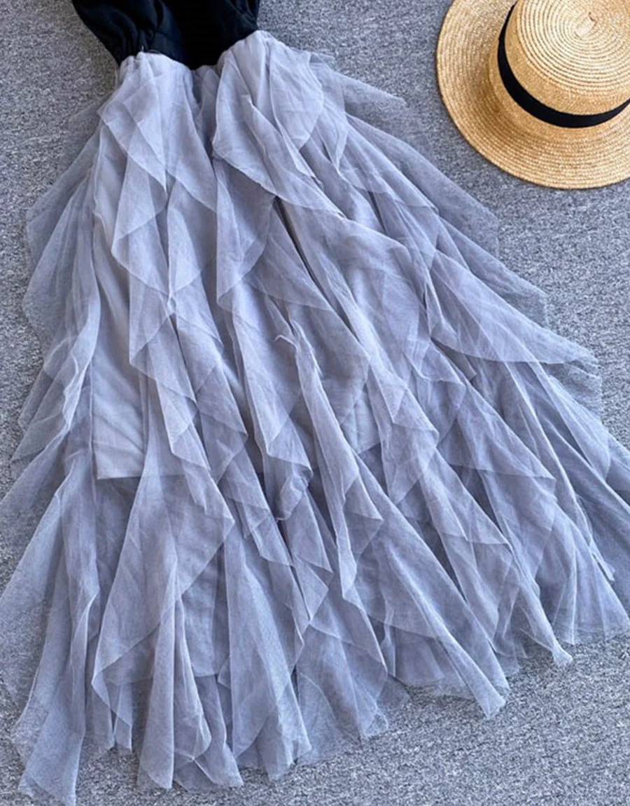 A line v neck tulle dress fashion dress 039 - Image 4