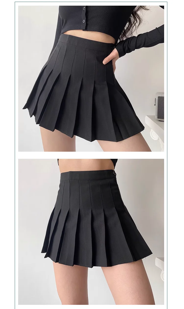 American retro high-waist slim pleated skirt with safety pants P349 - Image 10