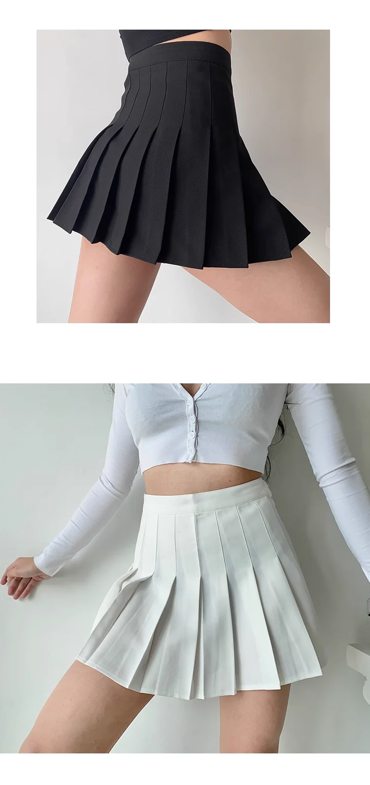 American retro high-waist slim pleated skirt with safety pants P349 - Image 11