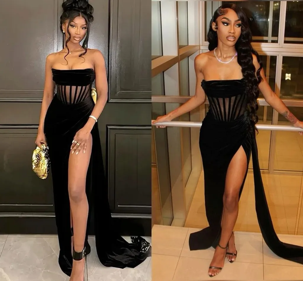 Black Prom Dresses Sexy Slit Prom Dress Birthday Outfits P379 - Image 9