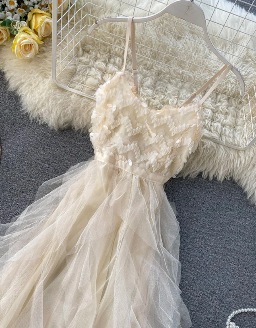 Champagne tulle sequins dress summer dress 040 - Image 4
