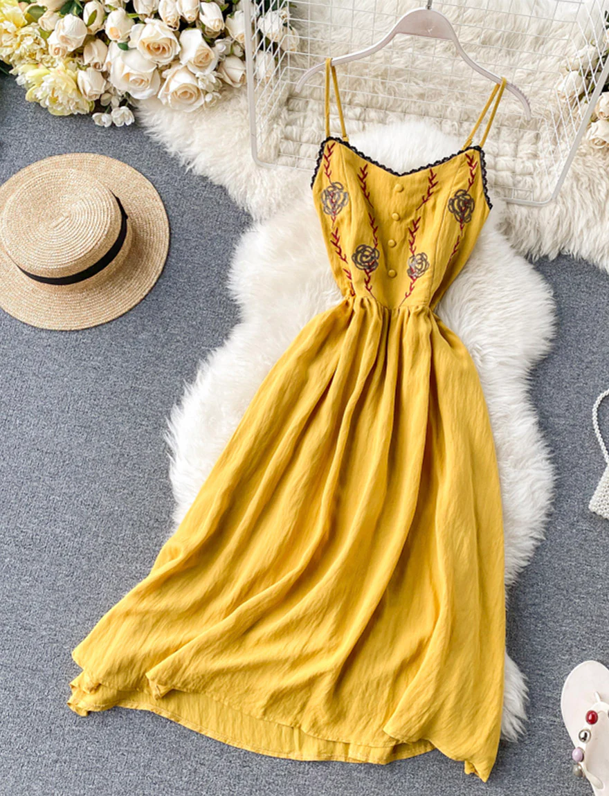 Cute A line embroidery dress girl dress 035 - Image 3