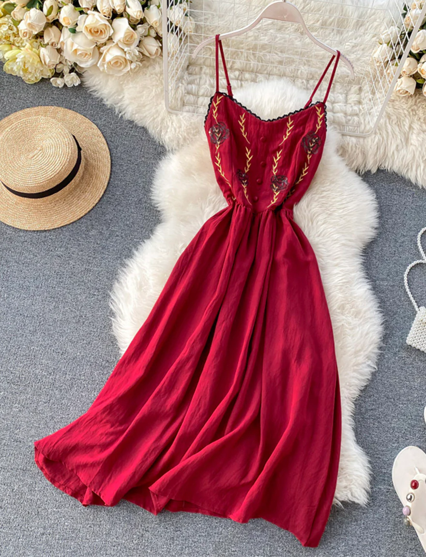 Cute A line embroidery dress girl dress 035 - Image 6