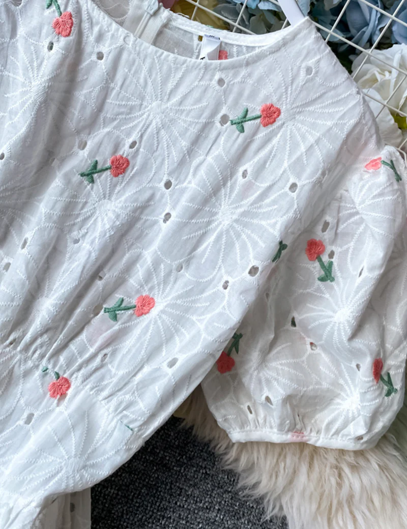 Cute loose white embroidery dress 056 - Image 5