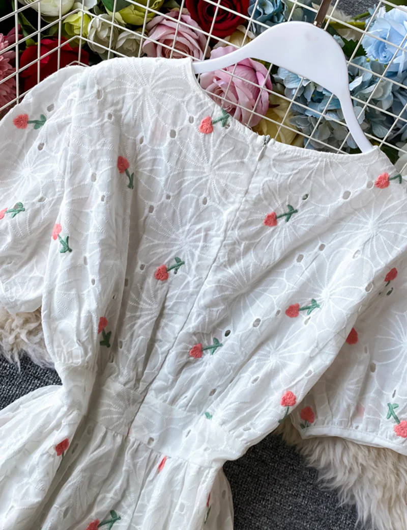 Cute loose white embroidery dress 056 - Image 6