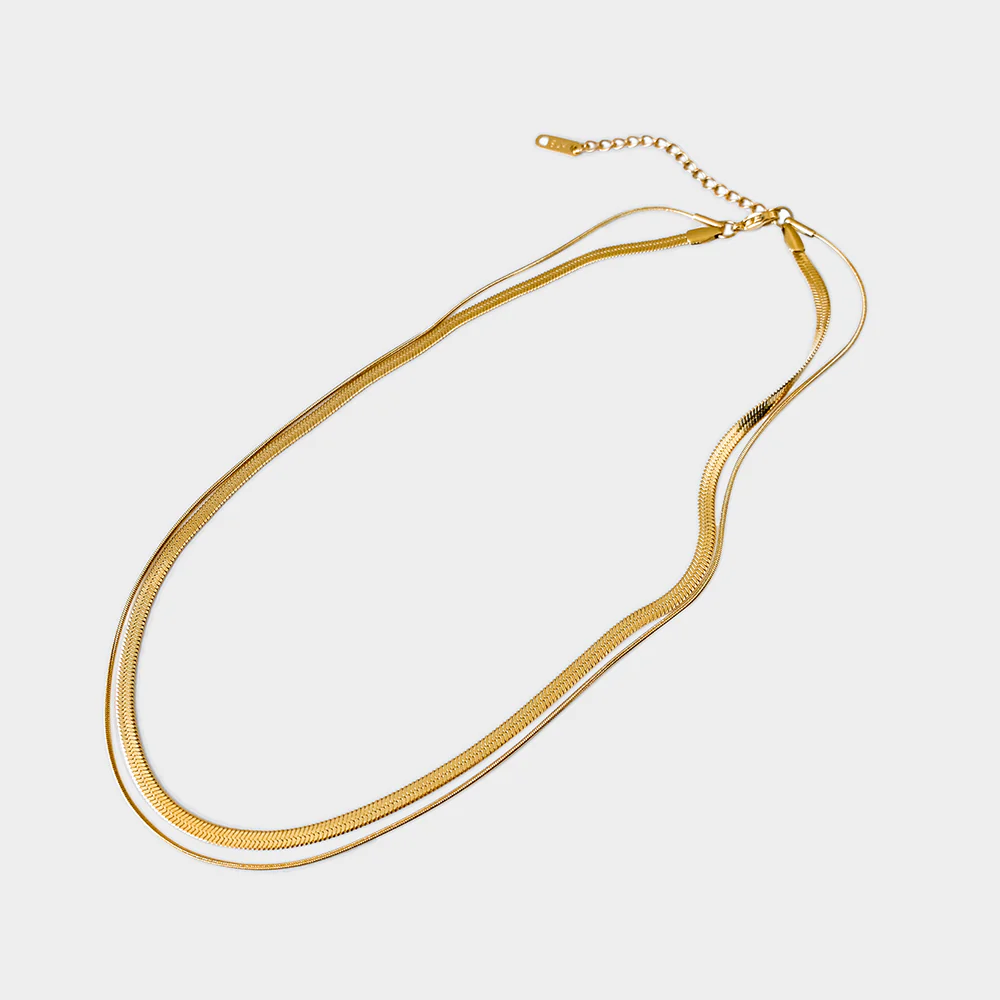 Dainty Snake Double layer Choker,Snake Chain Necklace,Herringbone Necklace,Gold Double Chain,Omega Chain Necklace,Thin Chain Necklace E019 - Image 6
