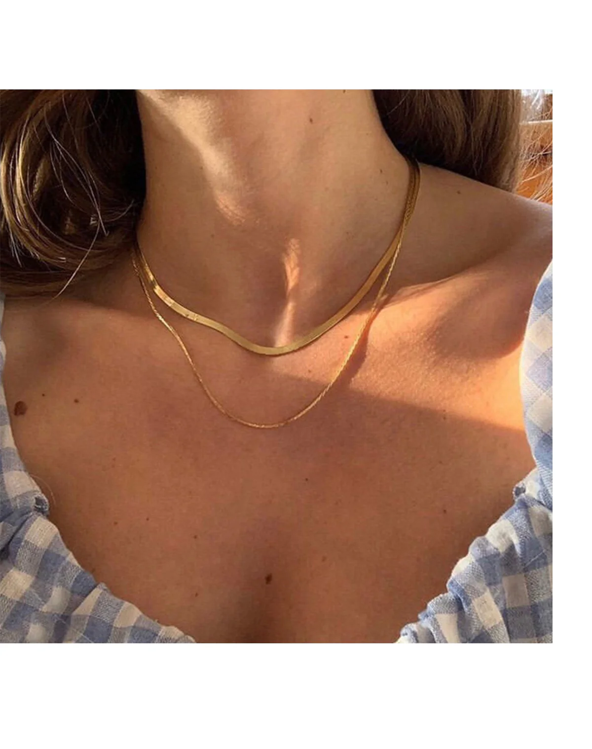 Dainty Snake Double layer Choker,Snake Chain Necklace,Herringbone Necklace,Gold Double Chain,Omega Chain Necklace,Thin Chain Necklace E020 - Image 3