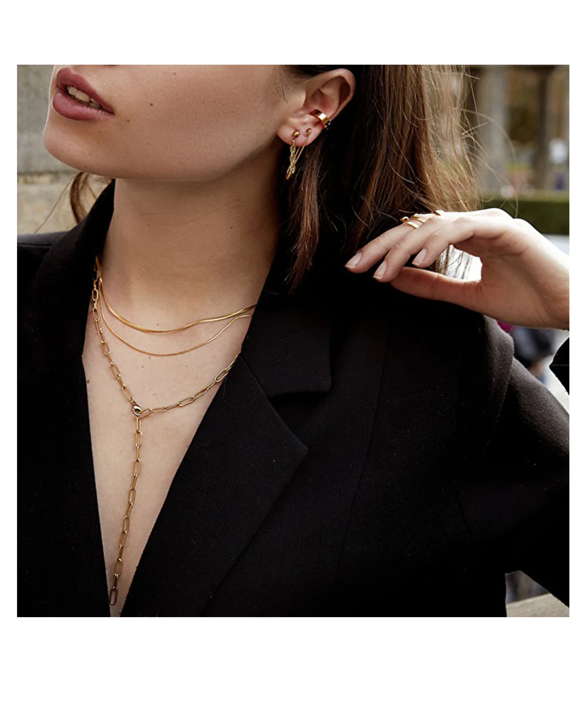 Dainty Snake Double layer Choker,Snake Chain Necklace,Herringbone Necklace,Gold Double Chain,Omega Chain Necklace,Thin Chain Necklace E020 - Image 6