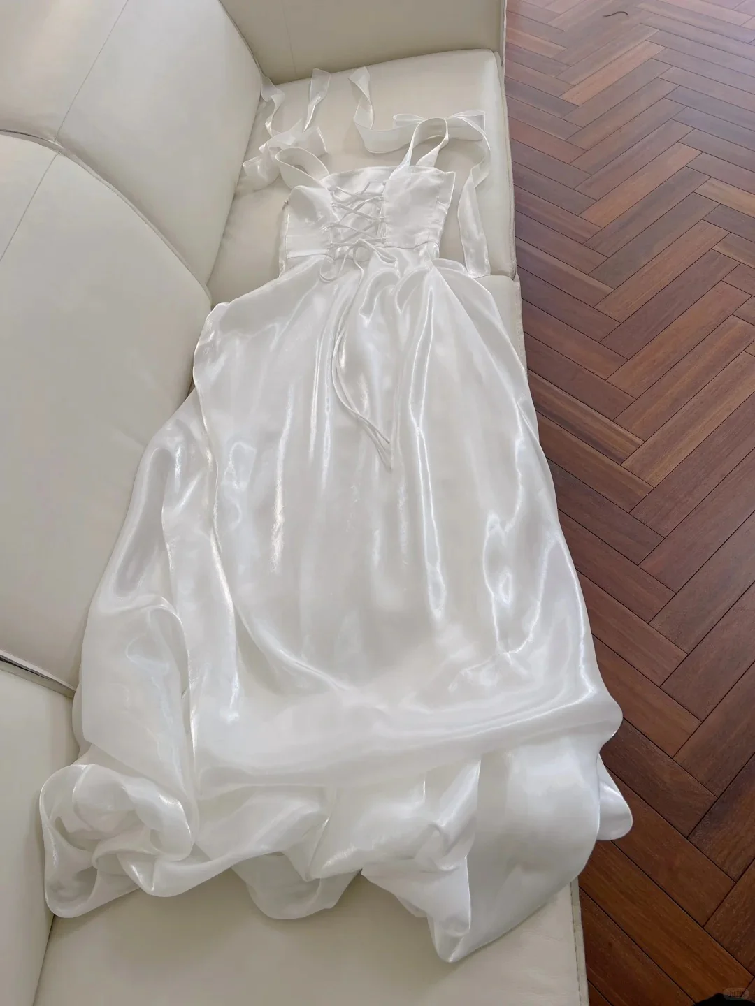 Elegant And Simple White Bud Square Neck Suspender Satin Prom Dress Evening Dress Bridesmaid Dress P4048 - Image 9