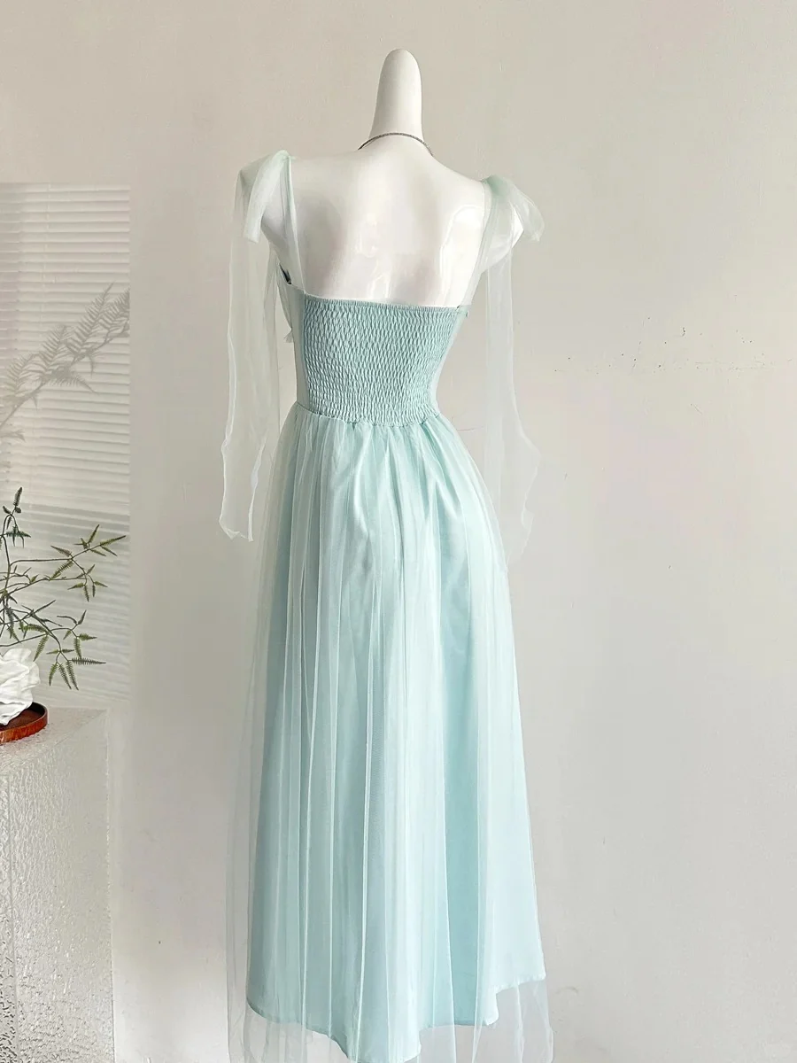 Elegant Light Blue A-line Square Neck Tulle Long Prom Dress Evening Dress Bridesmaid Dress P4008 - Image 3