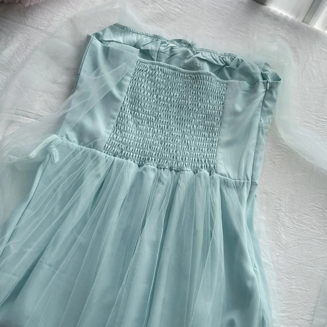 Elegant Light Blue A-line Square Neck Tulle Long Prom Dress Evening Dress Bridesmaid Dress P4008 - Image 5
