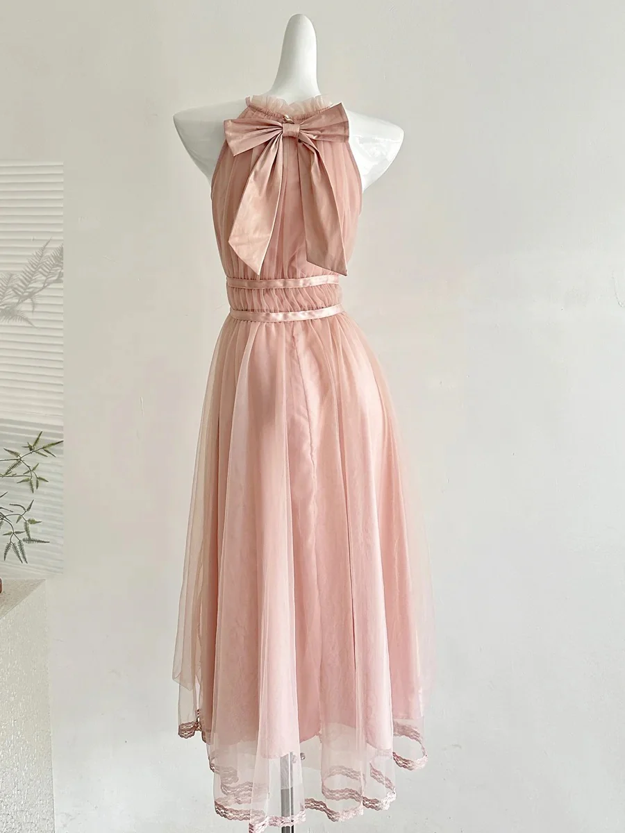 Elegant Pink A-line Halter Neck Waist Tulle Long Prom Dress Evening Dress Bridesmaid Dress P4002 - Image 4