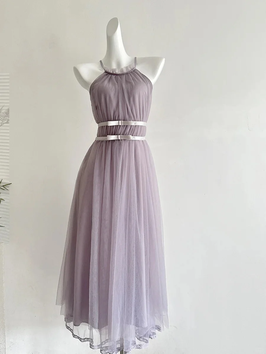 Elegant Pink A-line Halter Neck Waist Tulle Long Prom Dress Evening Dress Bridesmaid Dress P4002 - Image 7