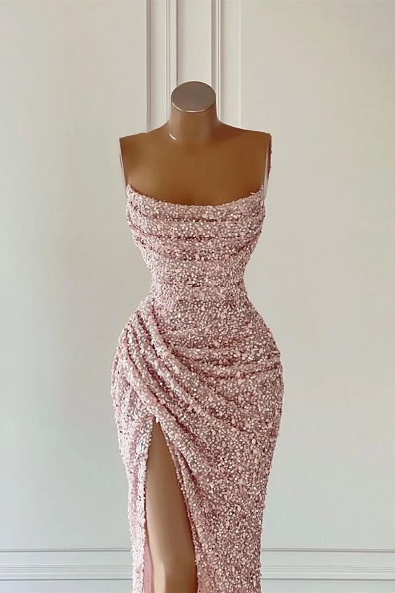 Elegant Strapless Mermaid Sequins Prom Dress Birthday Outfits P380 - Image 3