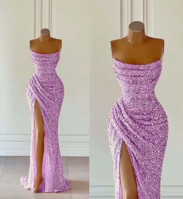 Elegant Strapless Mermaid Sequins Prom Dress Birthday Outfits P380 - Image 5
