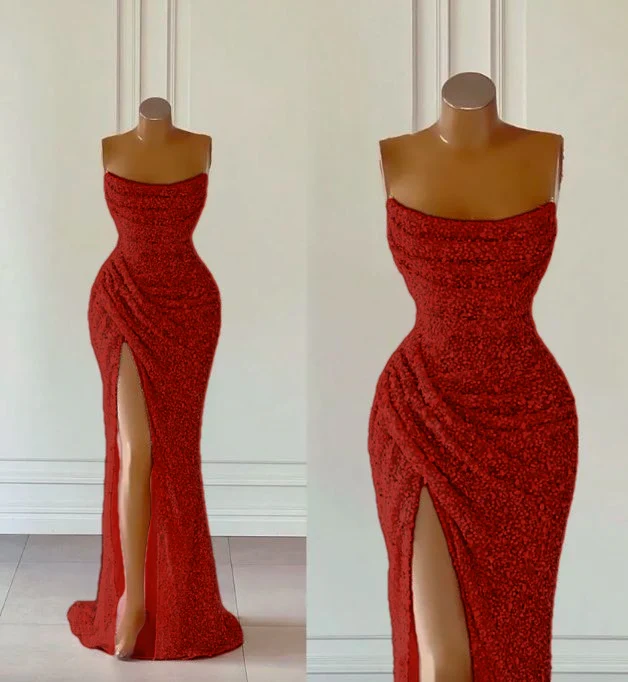 Elegant Strapless Mermaid Sequins Prom Dress Birthday Outfits P380 - Image 6