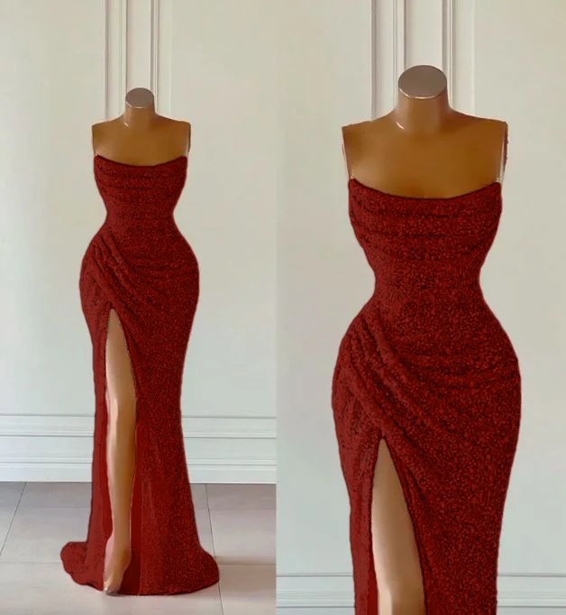 Elegant Strapless Mermaid Sequins Prom Dress Birthday Outfits P380 - Image 7