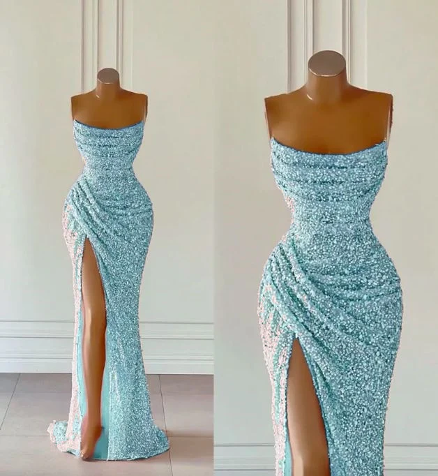 Elegant Strapless Mermaid Sequins Prom Dress Birthday Outfits P380 - Image 8