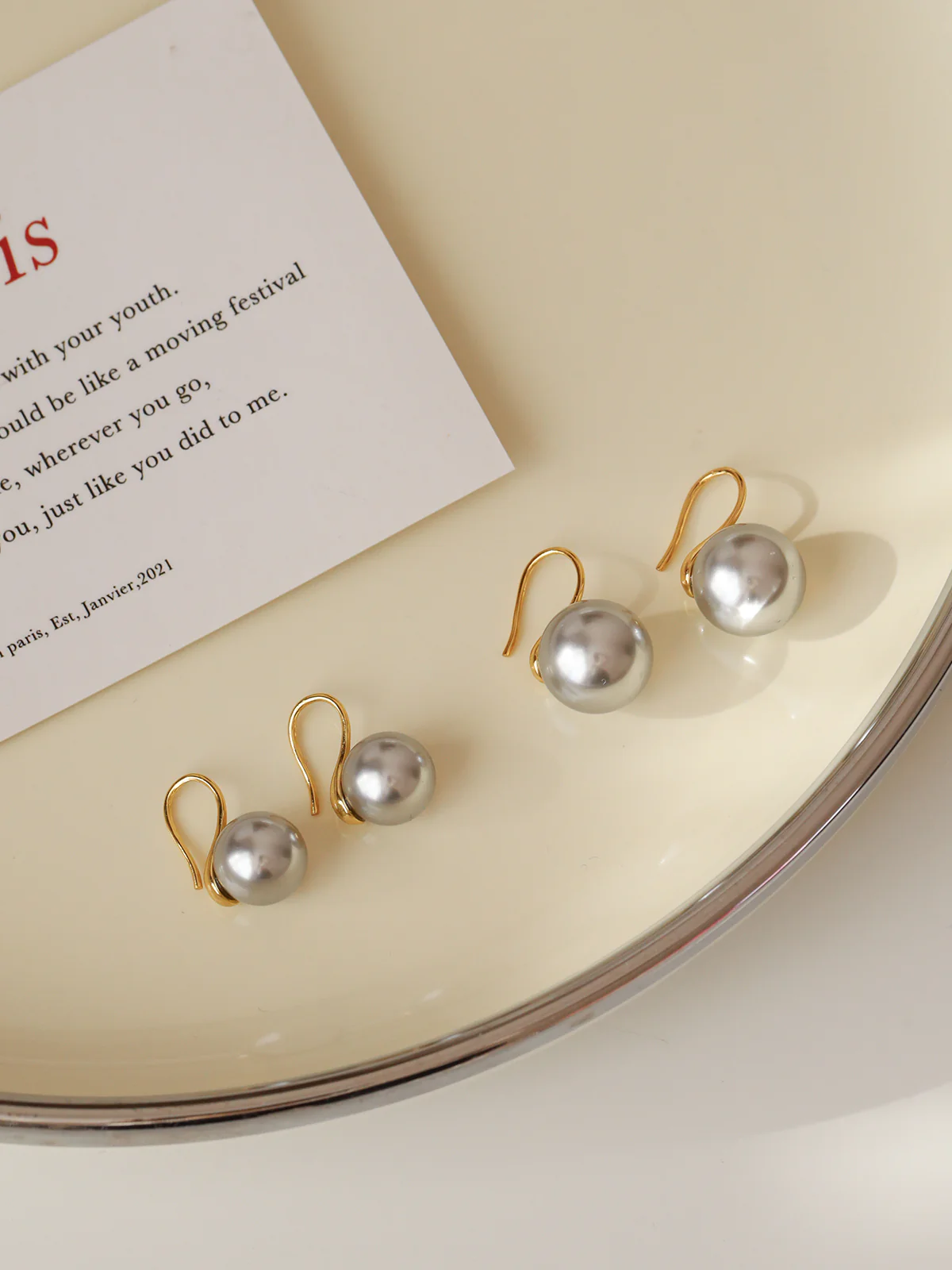 Gray Pearl Earrings Temperament Versatile Women's Classic Round Earhooks e015 - Image 10
