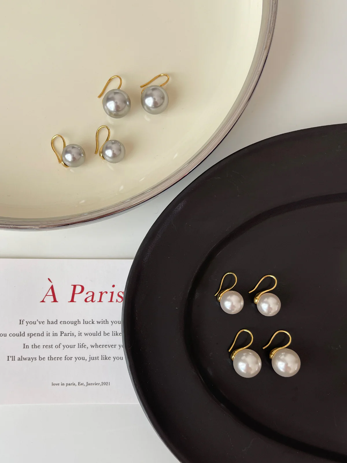 Gray Pearl Earrings Temperament Versatile Women's Classic Round Earhooks e015 - Image 8
