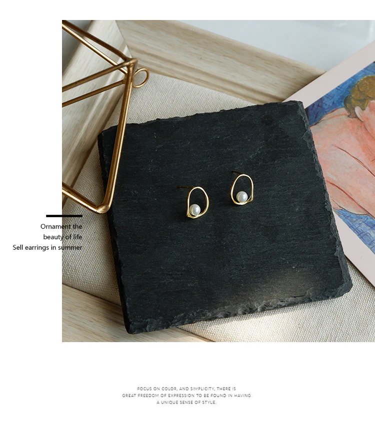 Minimalist Pearl Commuter Stud Earrings Women's Sterling Silver Earrings Daily Versatile Occupational Small Drop Earrings Temperament e002 - Image 4