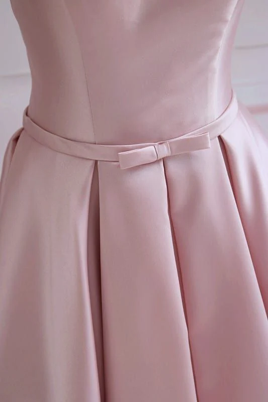 Modest Pink Satin Off The Shoulder Long Bridesmaid Dress Prom Dresses P2414 - Image 5