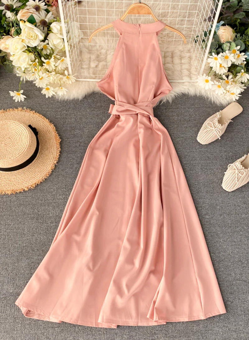 Pink A line chiffon halter dress summer dress 047 - Image 4