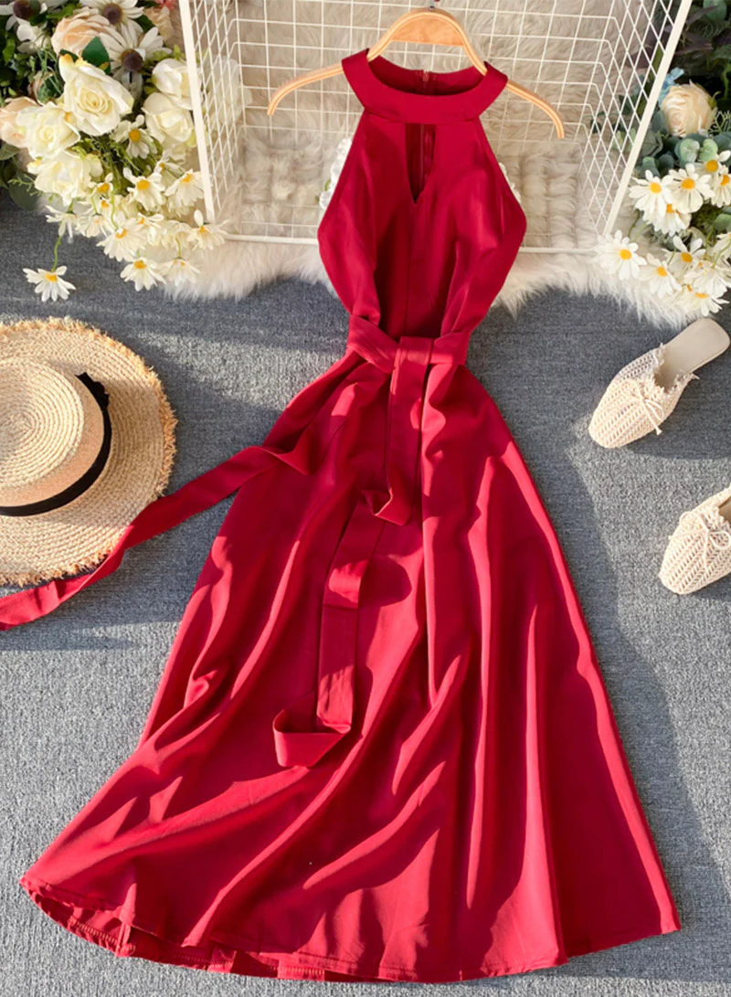 Pink A line chiffon halter dress summer dress 047 - Image 5