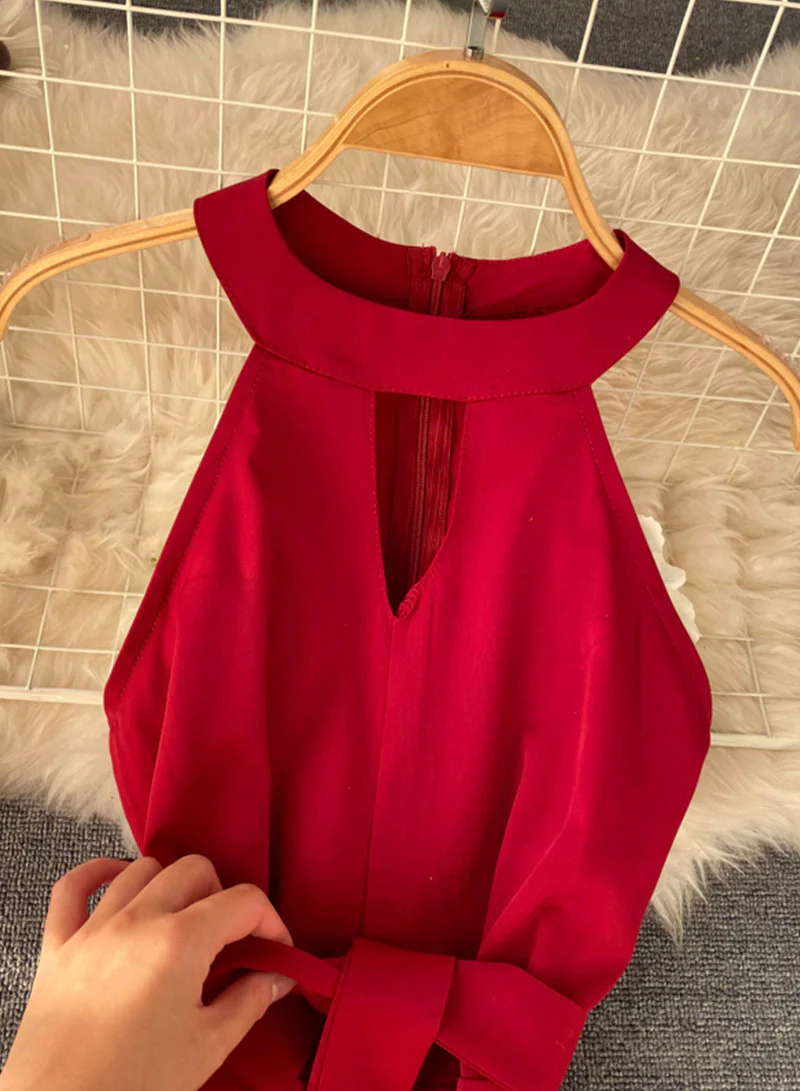 Pink A line chiffon halter dress summer dress 047 - Image 6