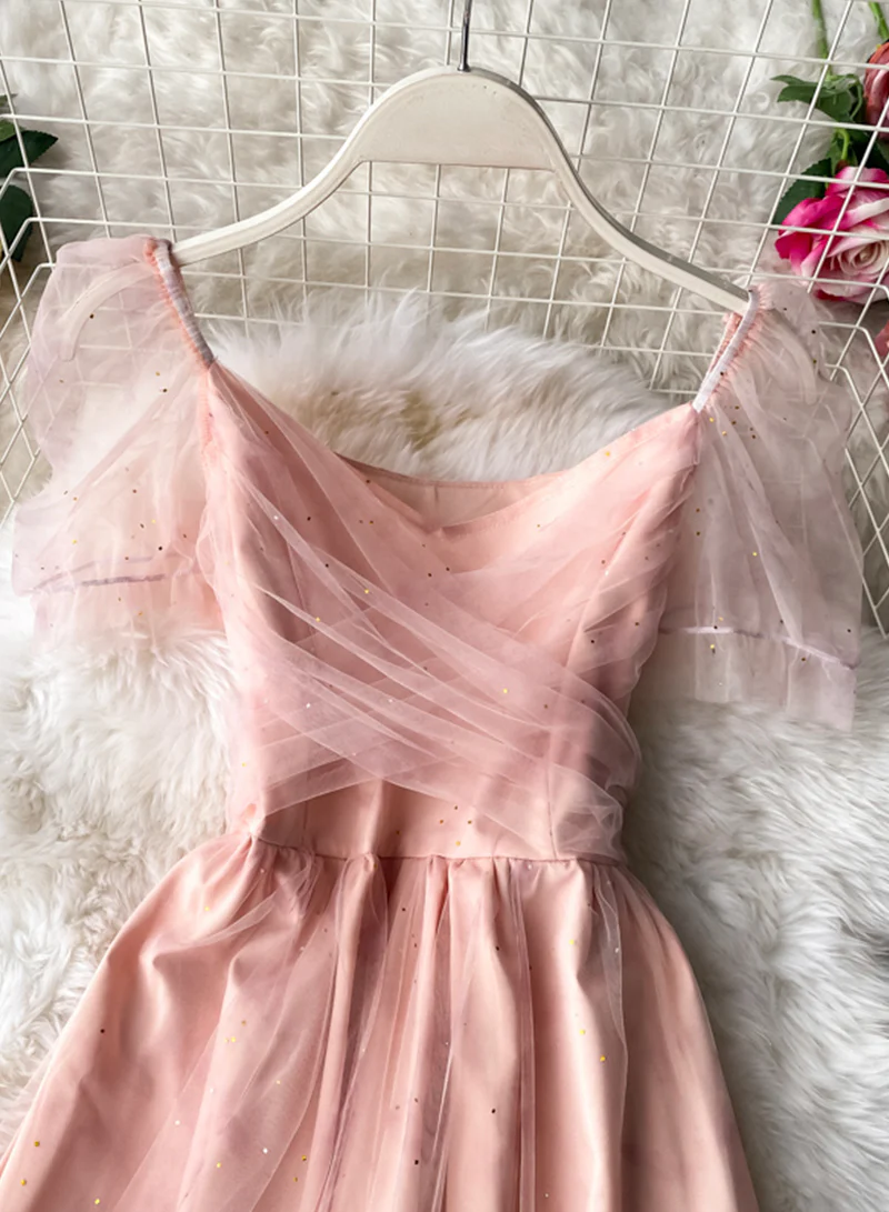 Pink tulle short dress summer dress 055 - Image 3