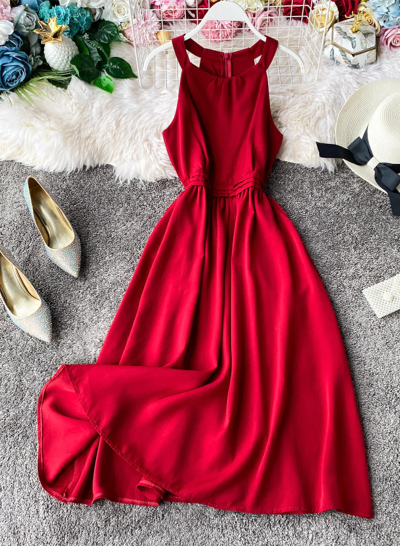 Red A line sleeveless summer dress fashion dress 050 - Image 4