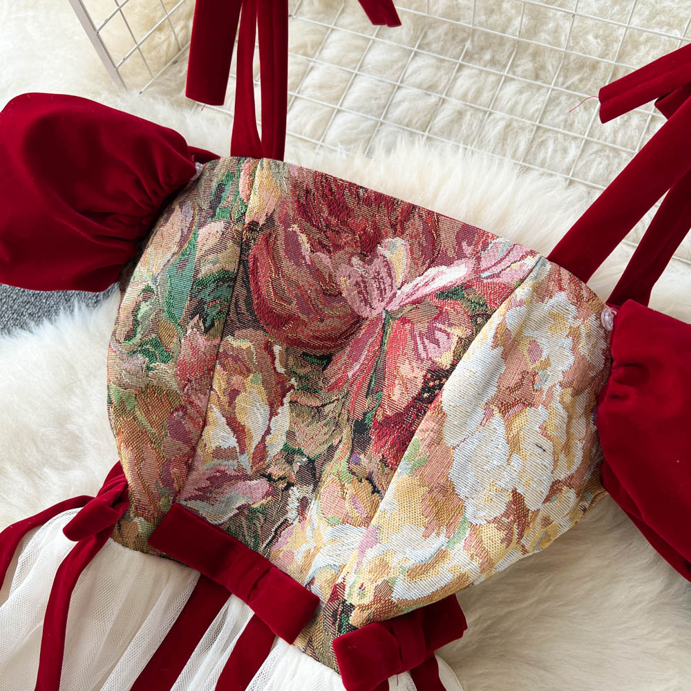 Retro Niche Design Embroidered Suspender Dress Women Dress P084 - Image 7