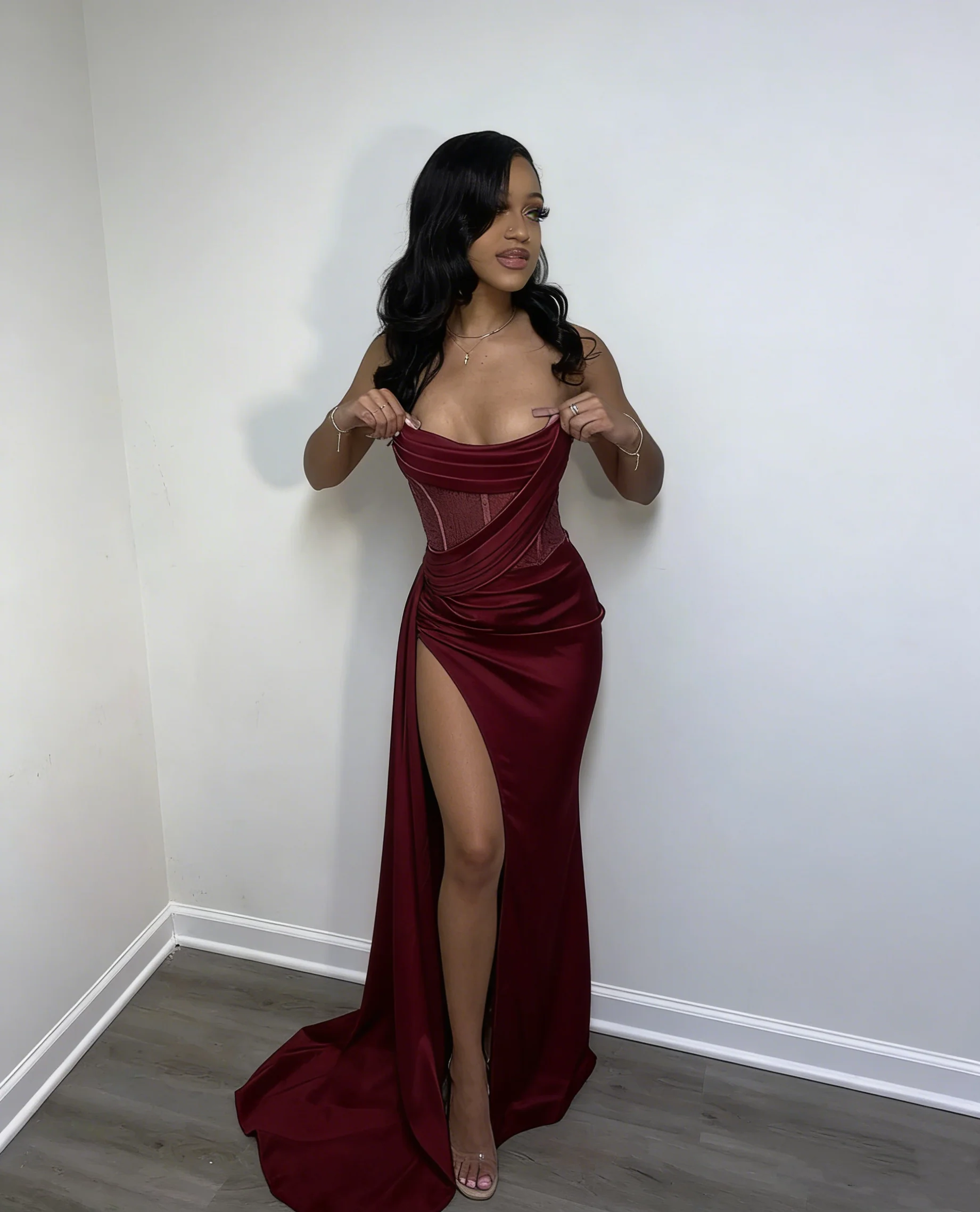 Sexy 17th Birthday Dresses Strapless Mermaid Prom Dresses for Black Girls Thigh-High Slits Pleats Beading Birthday Outfits P364 - Image 10