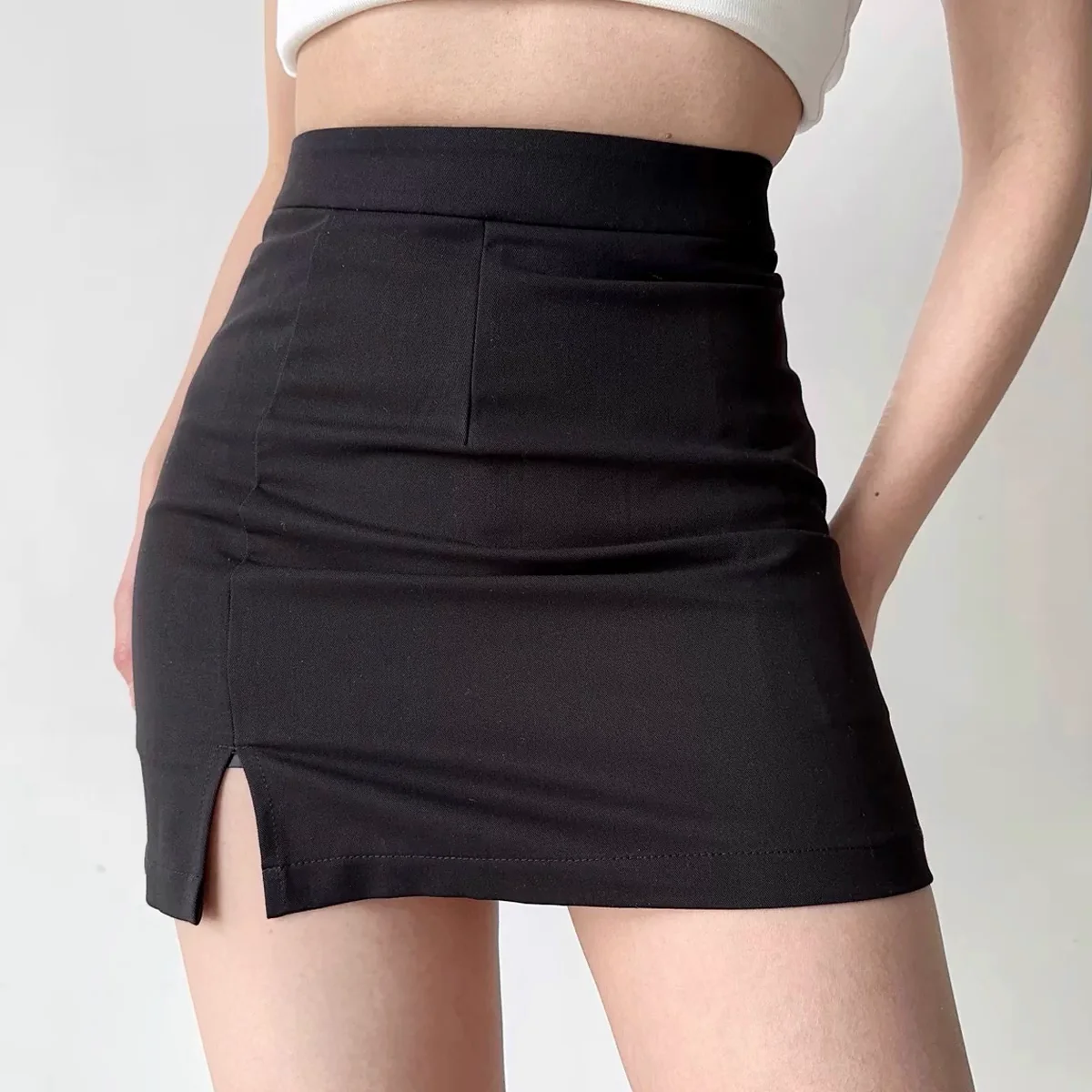 Sexy high-waisted slit hip-covering skirt for women, anti-exposure A-line short skirt, one-step skirt P347 - Image 3