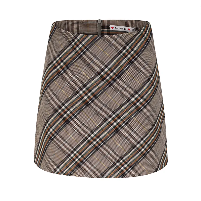 Sexy Maillard High Waist Slim Plaid A-Line Skirt American Retro Hip Cover Skirt for Women P348 - Image 3