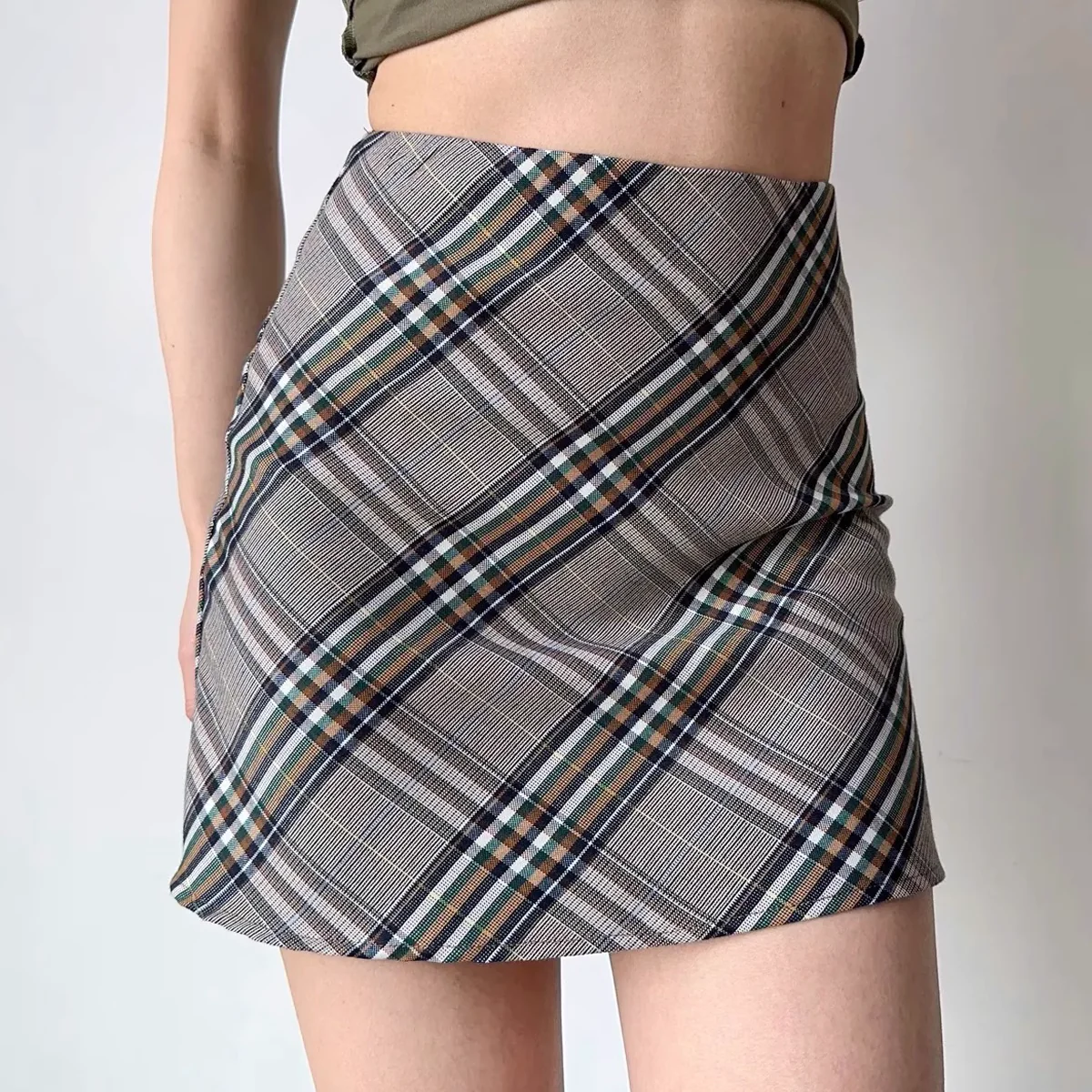 Sexy Maillard High Waist Slim Plaid A-Line Skirt American Retro Hip Cover Skirt for Women P348 - Image 6