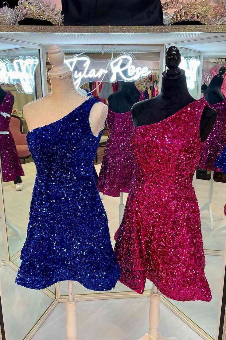 Simple A line Short Royal Blue Sequins Homecoming Dress P2287 - Image 5