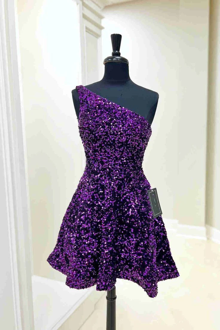 Simple A line Short Royal Blue Sequins Homecoming Dress P2287 - Image 6
