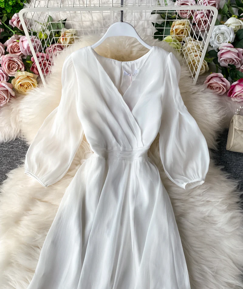 Simple A line v neck tulle dress women's dress 053 - Image 8