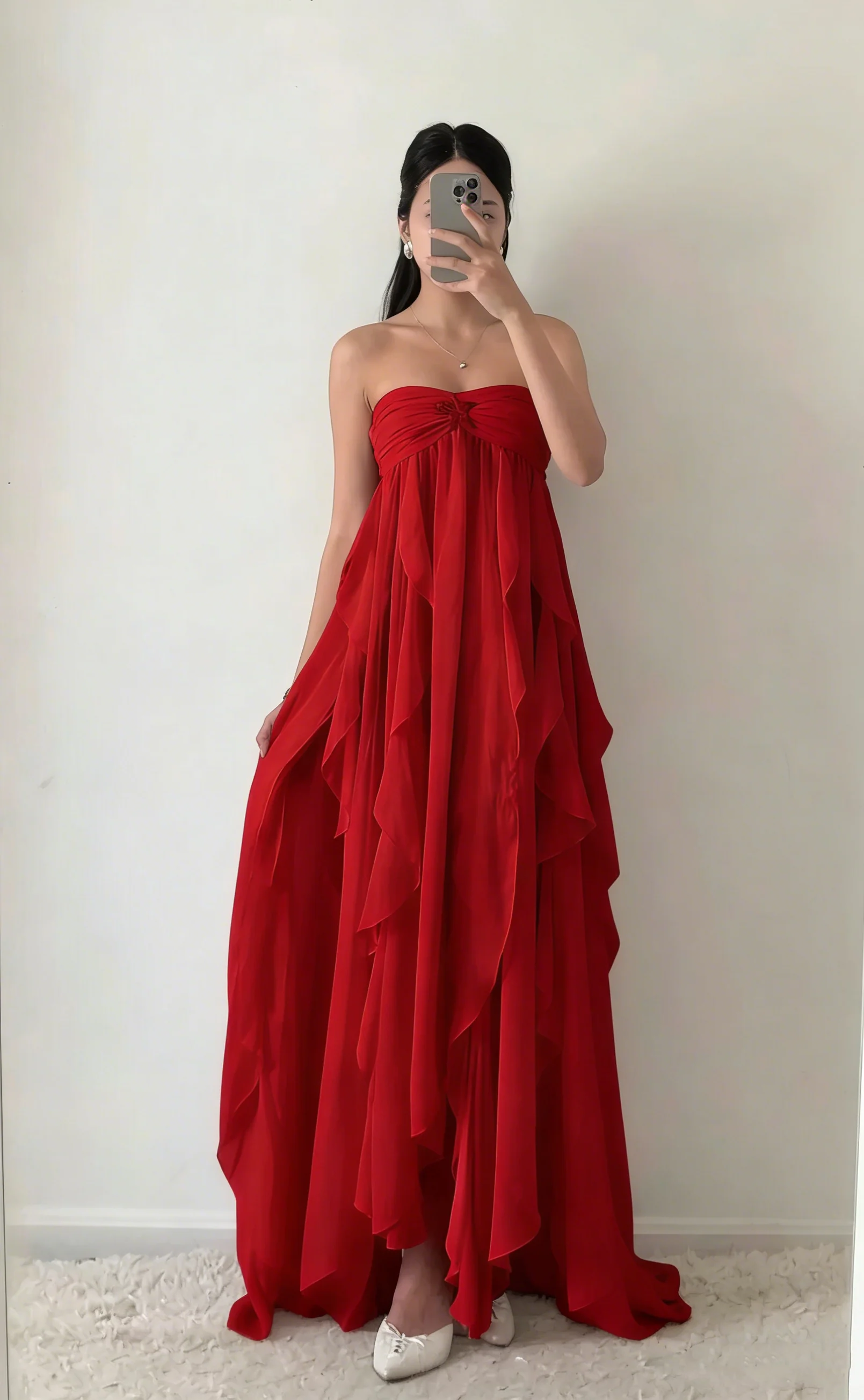 Simple Strapless White Chiffon Prom Dress Sleeveless Evening Dresses P267 - Image 10