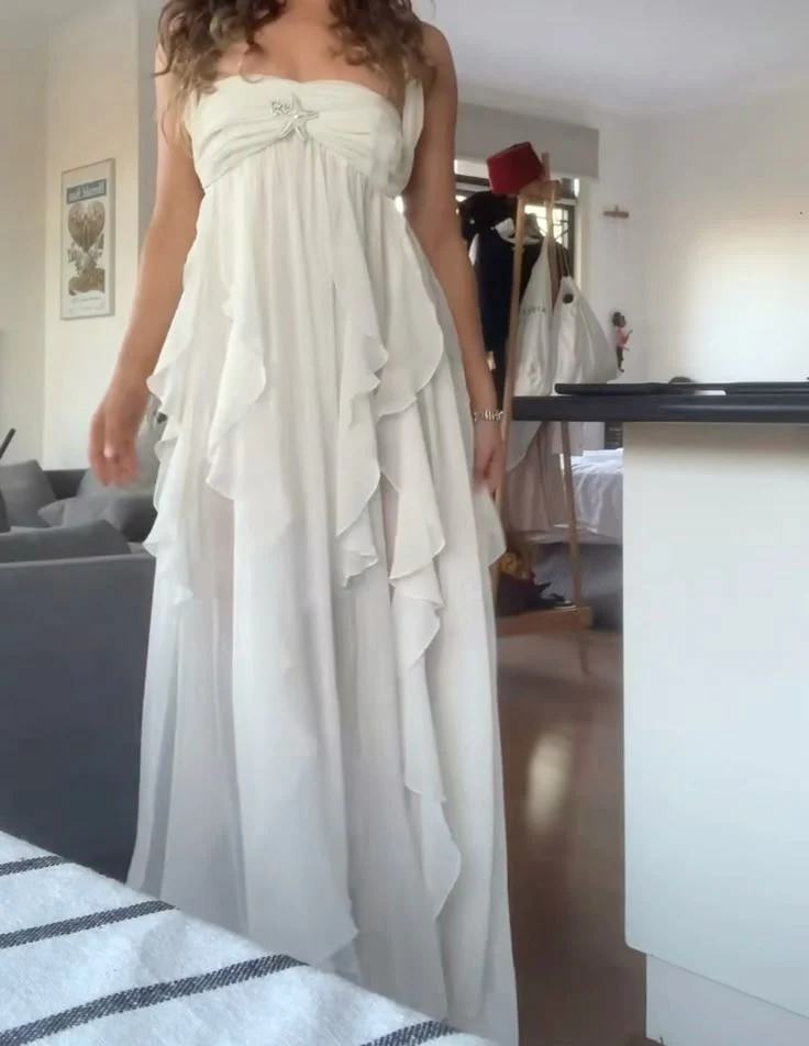 Simple Strapless White Chiffon Prom Dress Sleeveless Evening Dresses P267 - Image 3