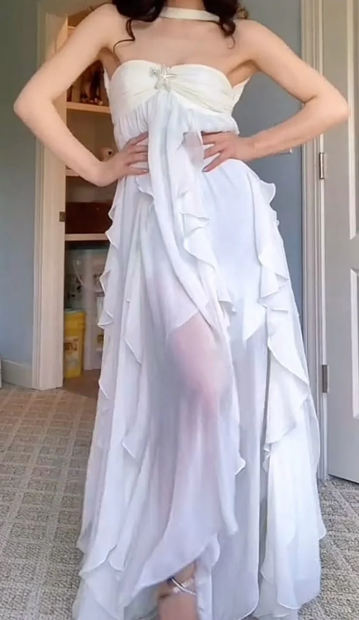 Simple Strapless White Chiffon Prom Dress Sleeveless Evening Dresses P267 - Image 4