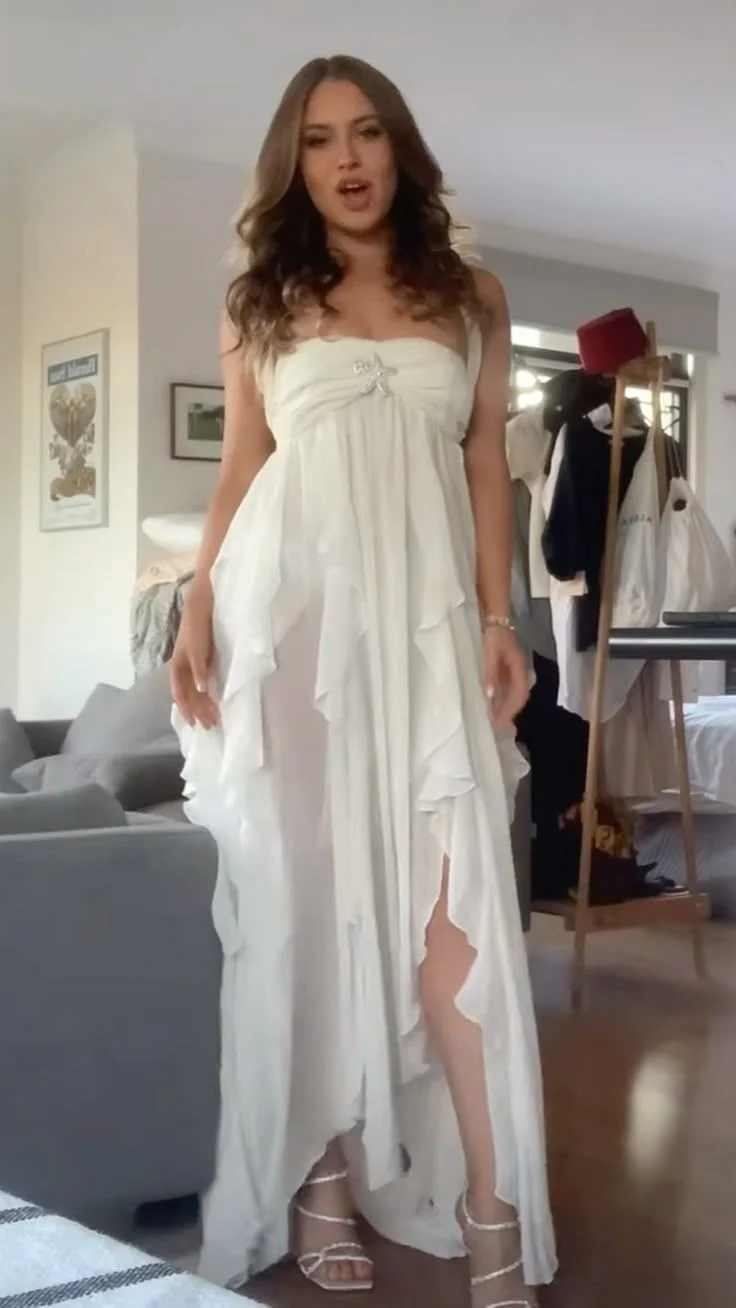 Simple Strapless White Chiffon Prom Dress Sleeveless Evening Dresses P267 - Image 5