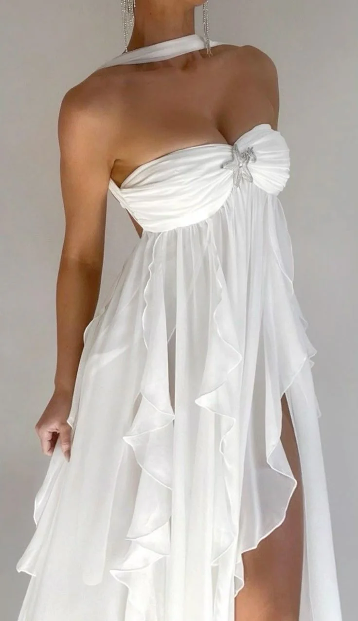 Simple Strapless White Chiffon Prom Dress Sleeveless Evening Dresses P267 - Image 6