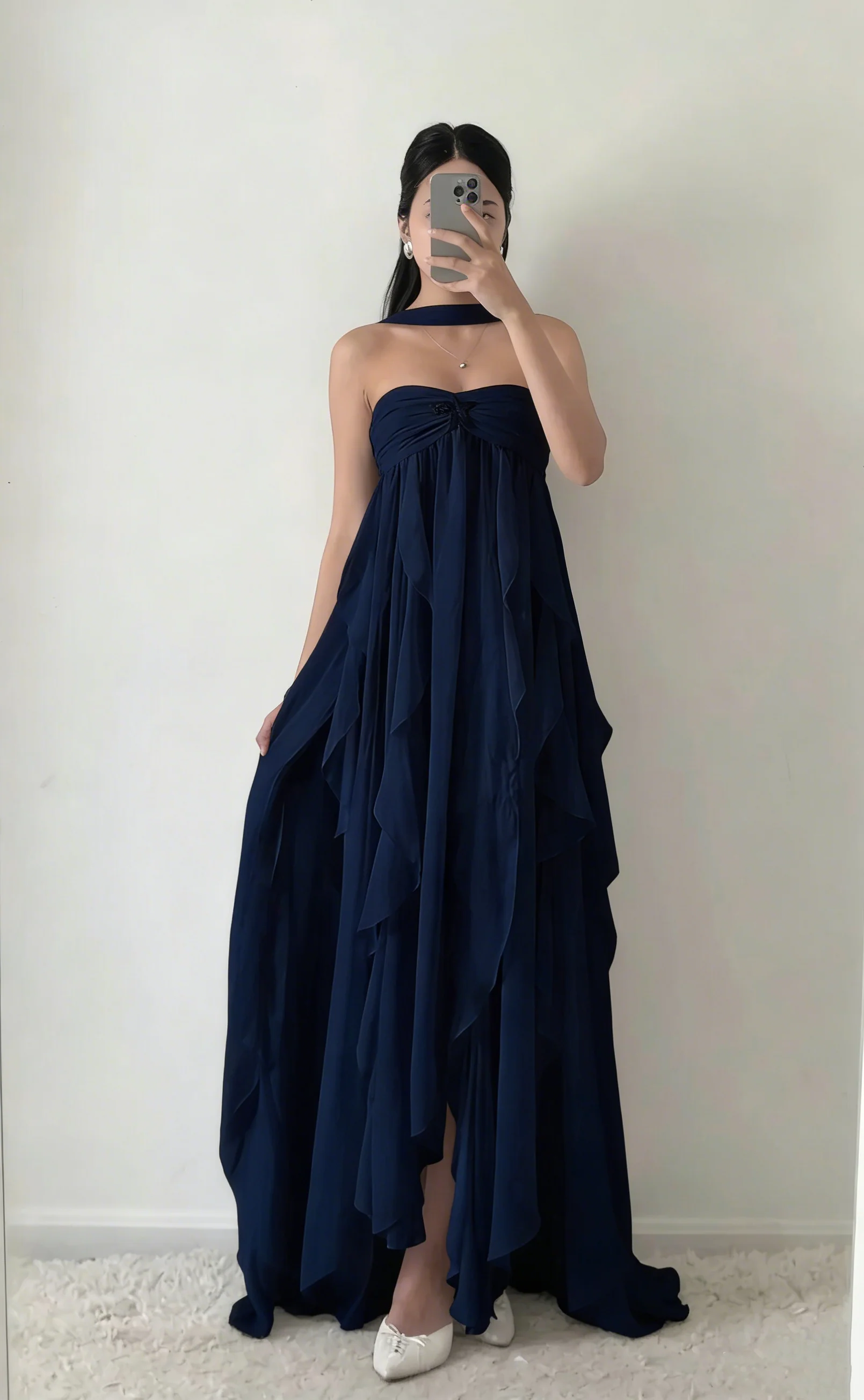 Simple Strapless White Chiffon Prom Dress Sleeveless Evening Dresses P267 - Image 8