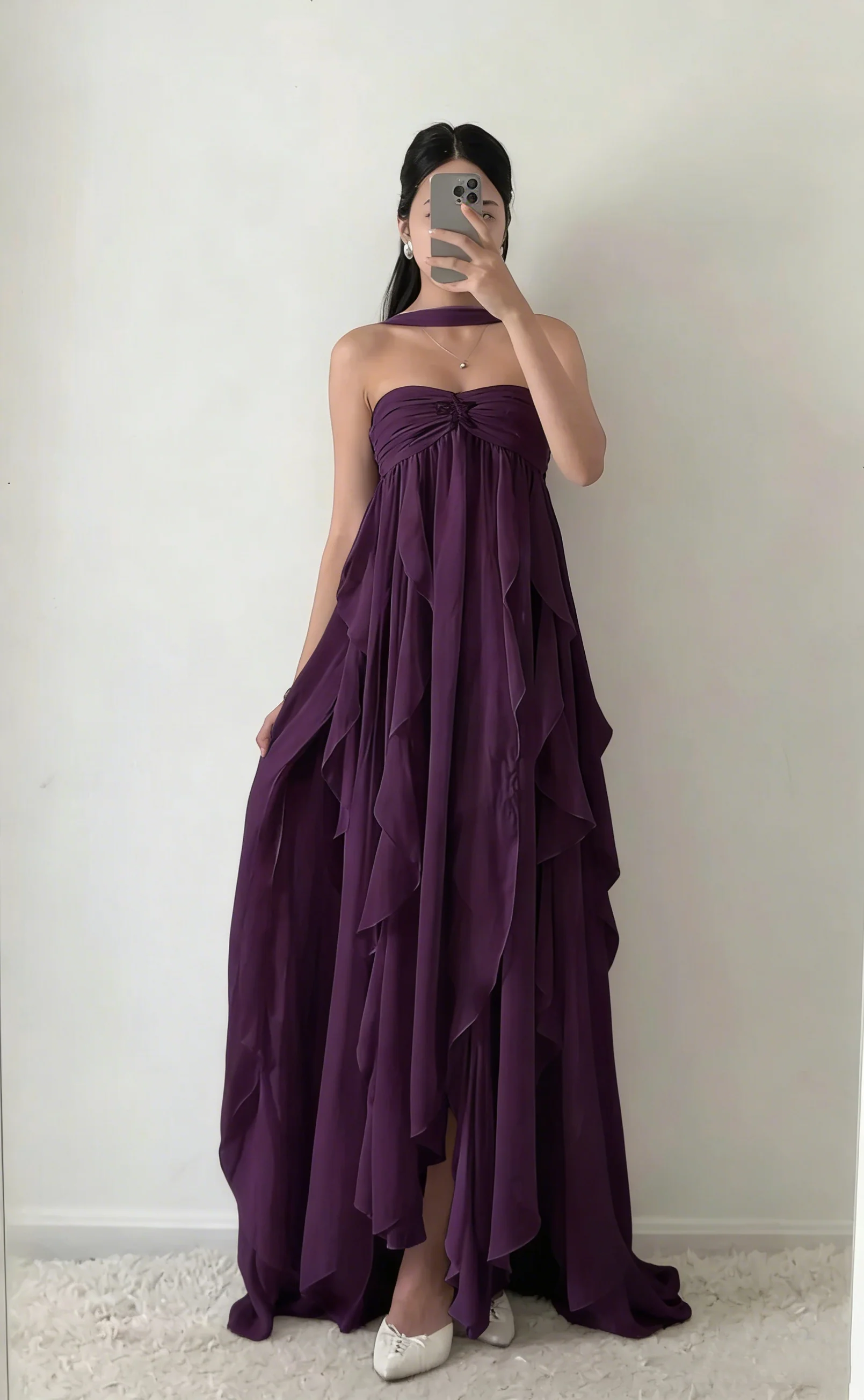 Simple Strapless White Chiffon Prom Dress Sleeveless Evening Dresses P267 - Image 9