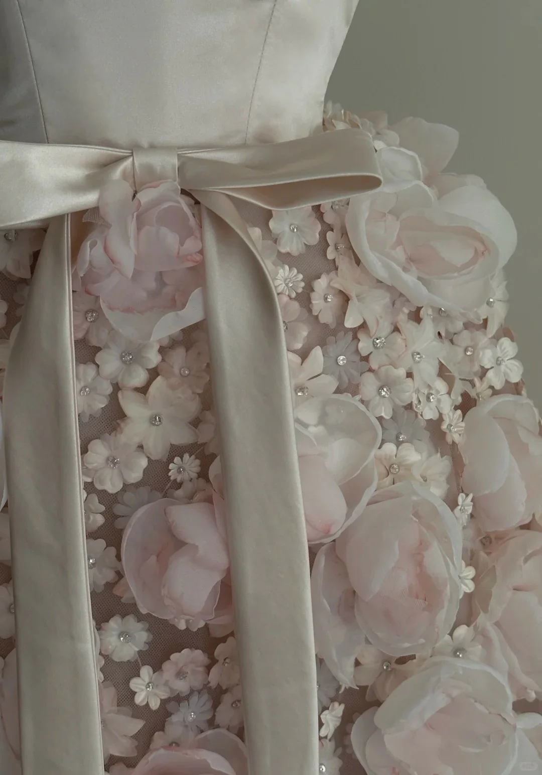 Sweet Pale Pink A-line 3D Floral Satin And Tulle Long Prom Dress Evening Dress Wedding Dress P4018 - Image 3