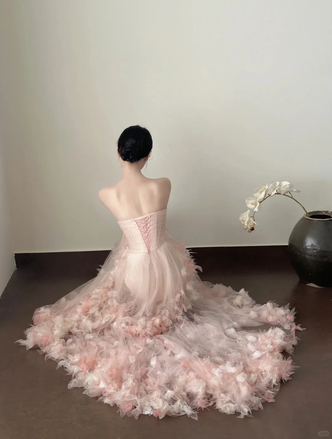 Sweet Pale Pink Mermaid Tail Three-dimensional Petal Long Prom Dress Evening Dress Wedding Dress P4016 - Image 5